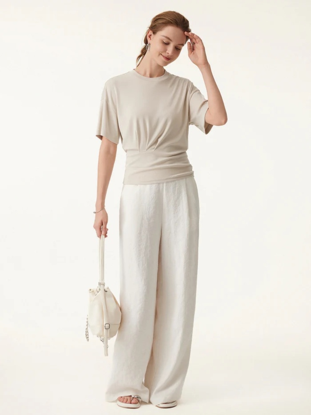 NWT OGL Sandwashed Crewneck Short Sleeve Tucked Tee in cream